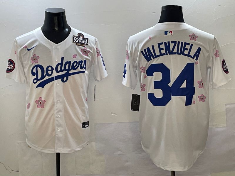 Men Los Angeles Dodgers #34 Valenzuela White Sakura Edition 2025 Nike MLB Jersey style 7->los angeles dodgers->MLB Jersey